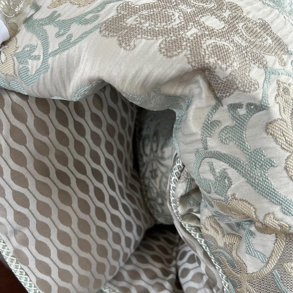 3 Piece Set Waterford Crystal Linens JONET Queen Comforter Aqua Taupe Jacquard - Image 3 of 4