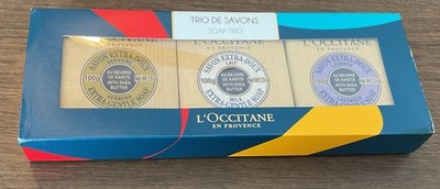 3 Bars L'Occitane Shea Butter Soap Trio Lavender ~  Milk ~ Verbena Gift Pack NIP