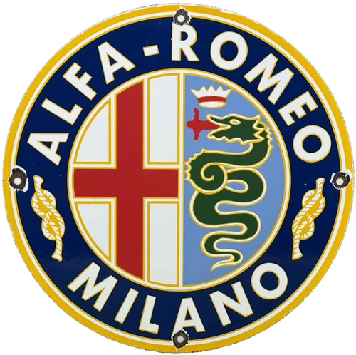 VINTAGE ALFA ROMEO PORCELAIN DEALERSHIP SIGN GAS OIL FIAT GIULIA STELVIO CAR