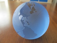 Vintage Blue Frosted Art Glass Earth/Globe Paper Weight, 1992