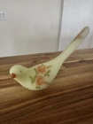 FENTON Custard Uranium Glass Bird Hand Painted Signed Glows