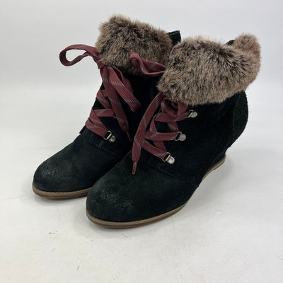 Clarks Somerset Damen-Stiefeletten schwarz Kunstfell gefüttert Wildleder Keilabsatz UK 7 Schnürung