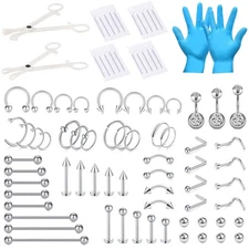 DJCIW 75PCS Mixed-size Piercing Kit for All Piercing,316L Stainless Steel... 