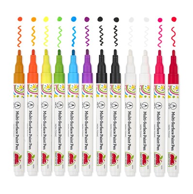 Neon, Set of 12 Multi-Surface Fine Tip Paint Pens, Perfect for Indoor and Out...