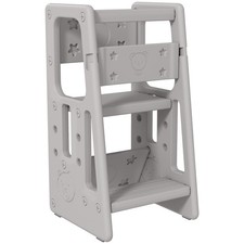 Toddler Tower with Adjustable Platform, Toddler Kitchen Step Stool Helper, Gray