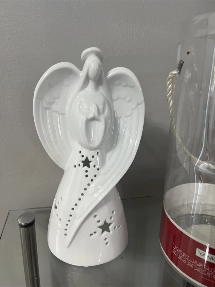 Yankee Candle Angel Tealight Luminary 9" Porcelana "Todo es brillante" Navidad Nuevo Foto 3 de 4