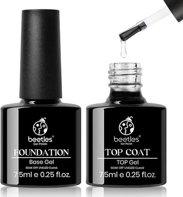 Beetles Gel Polish No Wipe Top and Base Coat Set, 2pcs 7.5ml Clear Glossy Shine