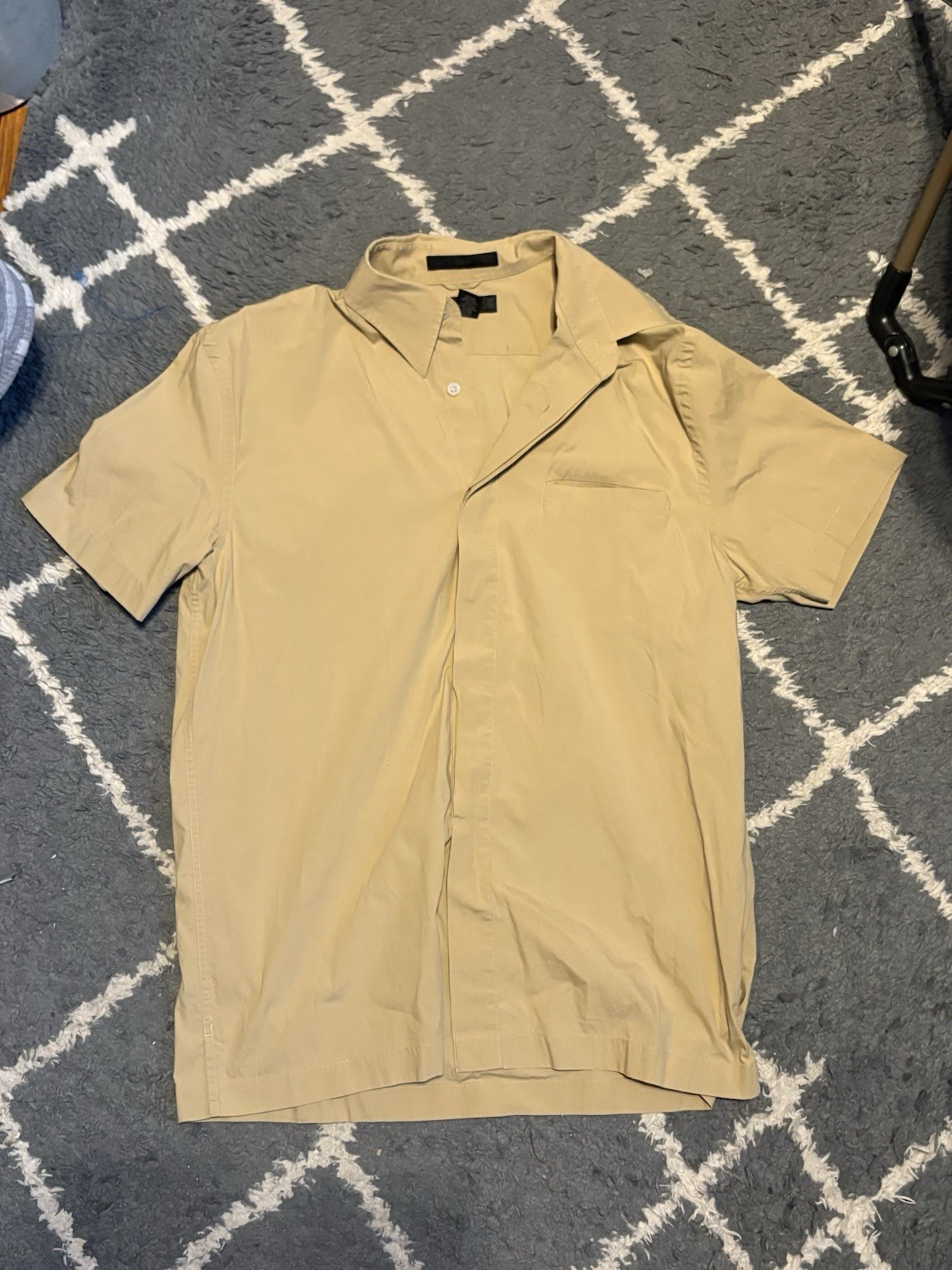 Beige Stretch Express Button Down Short Sleeve Si… - image 1