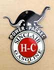 VINTAGE 12x8.5" SINCLAIR H-C GASOLINE DINO PUMP STATION PORCELAIN MOTOR OIL SIGN