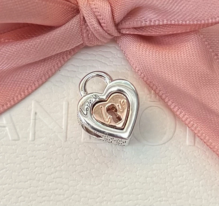 Neu original Pandora Charm teilbares Herz „Schloss“ silber 925,14 Karat rosé - Bild 2 von 4