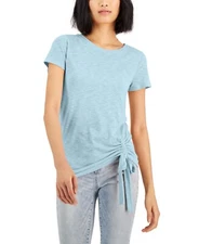 MSRP $40 Inc International Concepts Womens Ruched T-Shirt Blue Size 0X NWOT