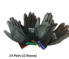 P-Grip Ultra-Thin Black Work Gloves Polyurethane Palm Coated Nylon Shell 24 Pair