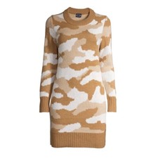 knit sweater dress women XL 16/18 camo tunic long sleeve mini camel brown NEW