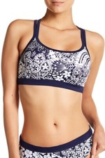 Tommy Bahama Paradise Island Active Banded Scoop Bra Bikini Top, XS Mare Navy 
