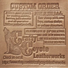 ACRYLIC Leather Embossing Stamp CUSTOM  fuentesknifework for Veg Tanned Leather