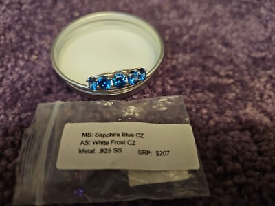 Ryze Saphir blau CZ weiß Frost CZ UVP 207 $ Sterlingsilber Größe 7 KOSTENLOSER VERSAND