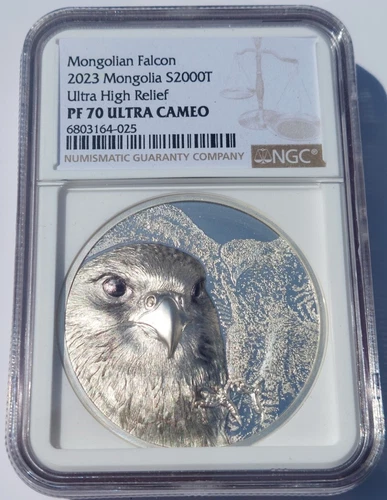 2023 Mongolia 3oz Silver Saker Falcon Ultra High Relief - NGC PF70 Ultra Cameo