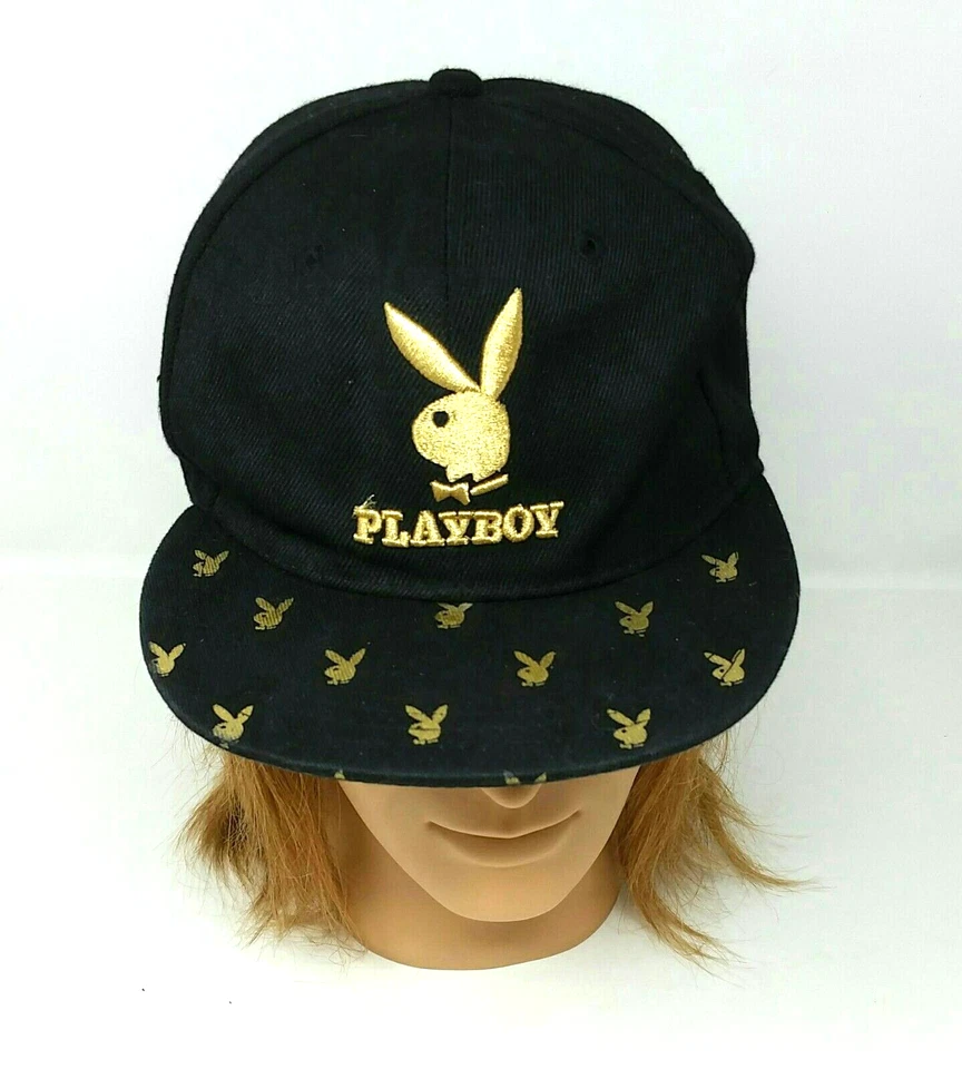 Playboy Hat Men's Snapback Embroidered Gold and Black Cap Logo In Front Bunny   - Image 2 of 4