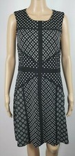 Just Taylor Black Mix Print Sleeveless Dress Women's 6 Knee Length Stretch 