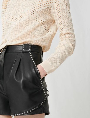 Maje Leather Leather Studded shorts 