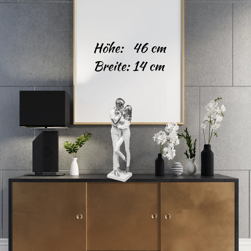 Moderne Skulptur Dekofigur Büste Familie auf Sockel weiß/Silber Höhe 46 cm - Bild 4 von 4