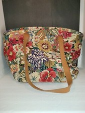 Vintage Granny Core Sander Floral Tapestry Tote Bag/purse Brown Leather Handles