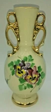 Vase Hand Painted Vintage Double Handled Small Bud Vase Elegant Gold Gilding