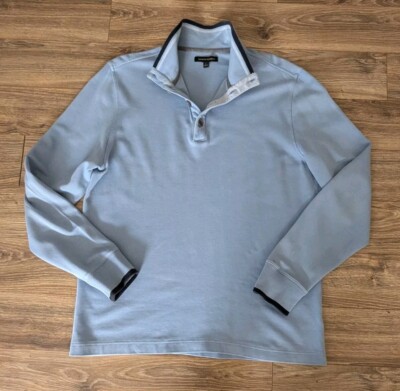 Banana Republic Sweatshirt Mens 1/4 Button Light Blue Cotton Mock Neck - L 