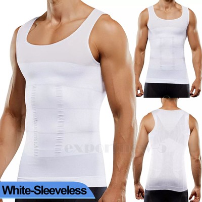 Mens Compression Slimming Body Shaper Tight Stomach Abs Abdomen V-Neck T-Shirt