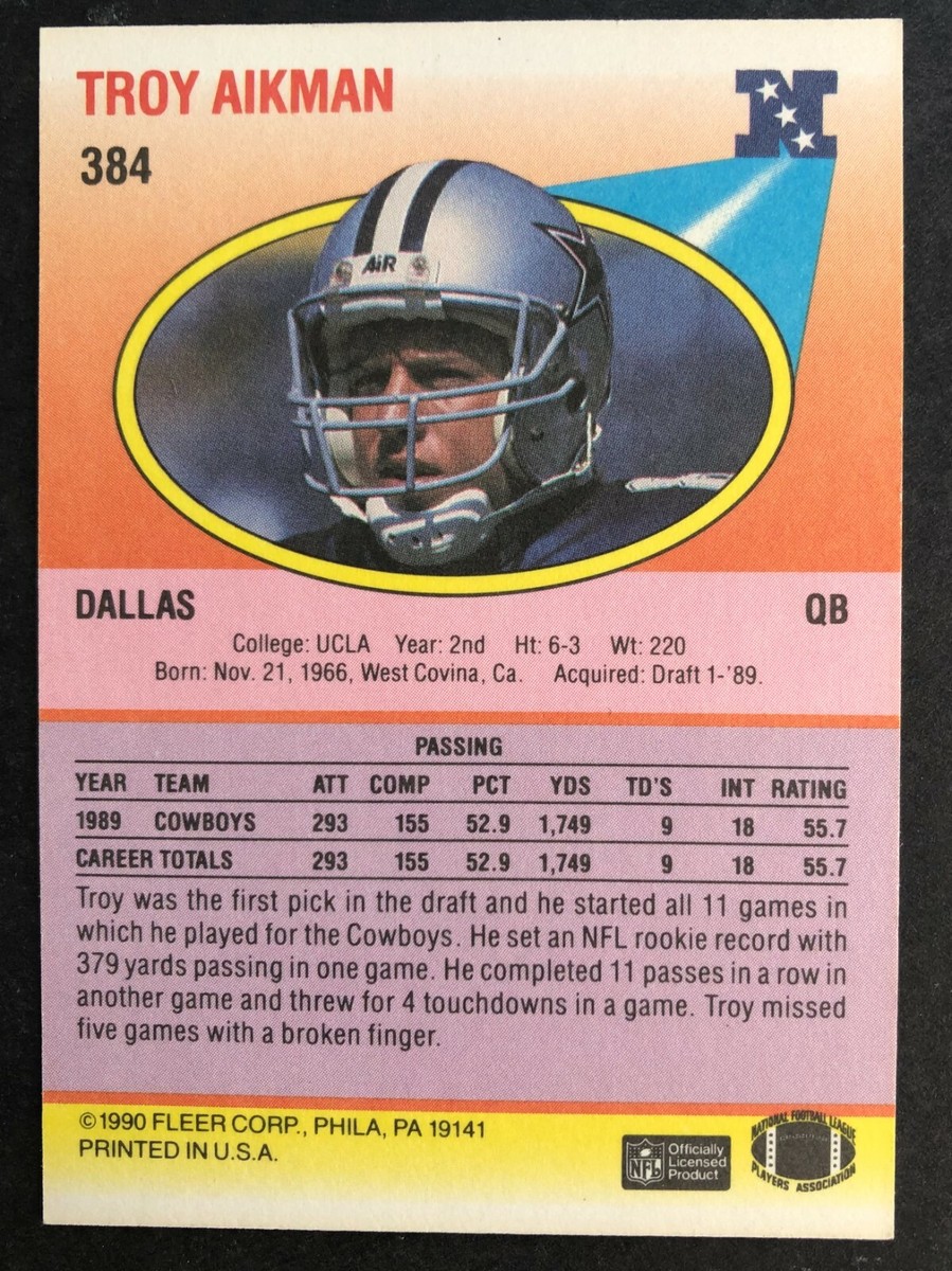 1990 Fleer Troy Aikman Card #384 | eBay