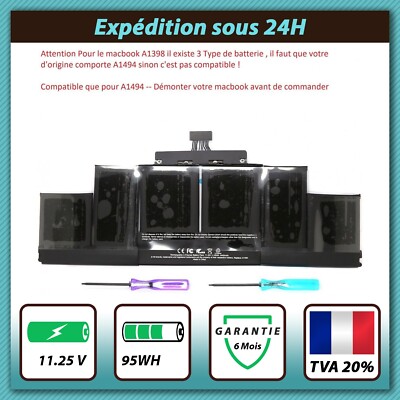 MacBook Pro A1398 Batterie De Rechange Pour Ordinateur Portable A1494 MacBook Pro 15" Retina A1398 (fin 2013, Mi-2014, Début 2015) 8440 MAh, Compatible Avec A1494 A1618, EMC 2745 2881 2909 2910