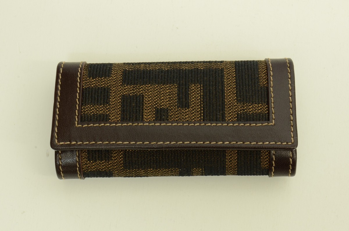 FENDI ZUCCA柄CARD COIN CASE VINTAGE FENDI ZUCCA FOLD OVER BAG , CLUTCH LOGO LEATHER