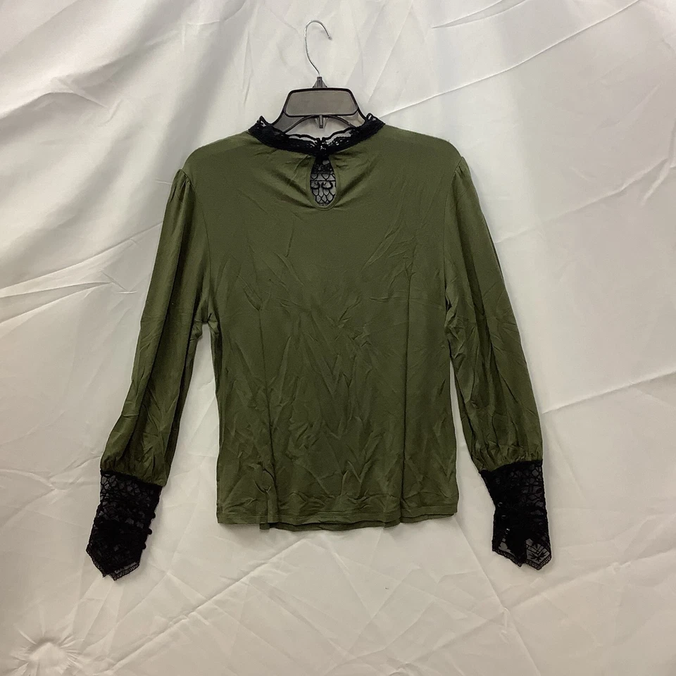 Blusa Venus Mujer Top Verde Mangas Largas Detalle de Encaje Cuello Simulado Talla Grande Foto 3 de 4