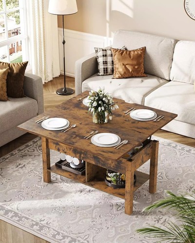 Coffee Table Height Adjustable 3-in-1 Multifunction Living Room Table Furniture Living - Picture 5 of 7