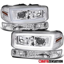 Fit 1999-2006 GMC Sierra 1500 Yukon XL LED Bar Projector Headlights+Bumper Lamps