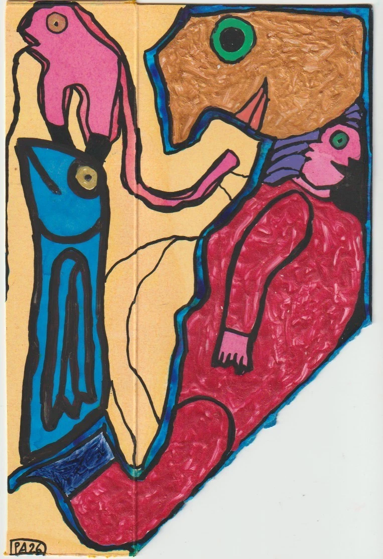Œuvre D'Art Brut – Encre Sur Bois Signée Par Éric Demelis, Personnage Outsider