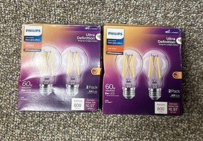 Philips Dimmable LED A19 8W 60W Soft White Lamp Bulb Warm Glow 2 Pack x 2 Ultra