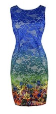 Women's Summer Sleeveless Lace Bodycon Sheath Midi Blue Dress (X-Large, Blue)