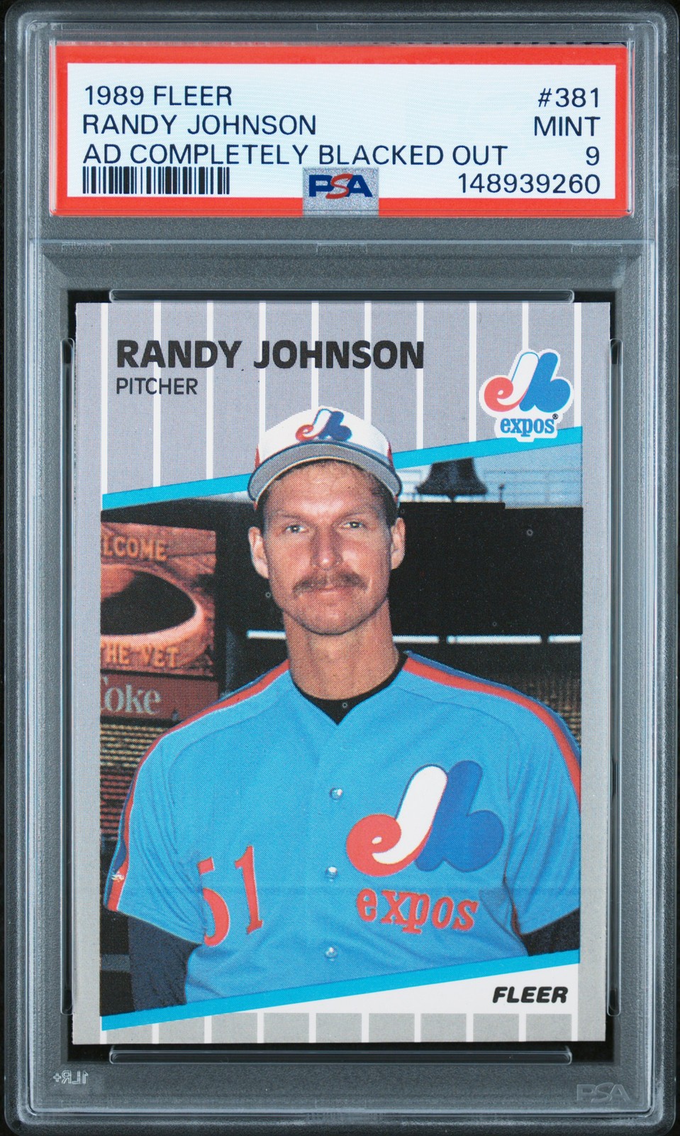 1989 FLEER AD COMPLETELY BLACKED OUT #381 RANDY JOHNSON ROOKIE RC PSA 9