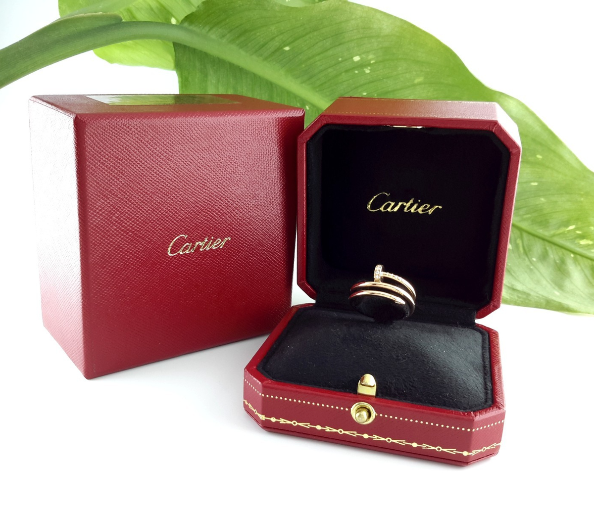 CARTIER JUSTE UN CLOU DIAMOND NAIL 18K RG DOUBLE RING SIZE 53 W