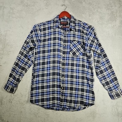 North Point Men's Blue White Black Gray Long Slv Plaid Flannel Shirt Size L