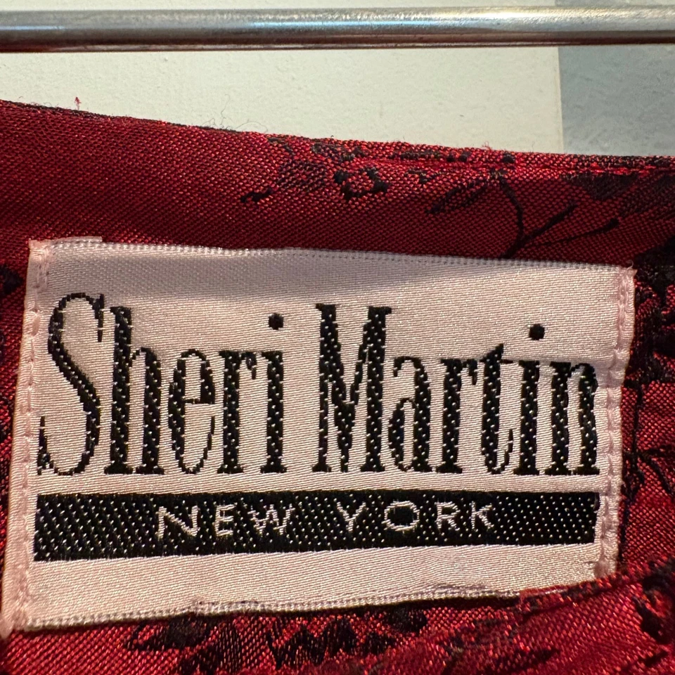 Vtg 1980s Sheri Martin NY Red Black Floral Jacquard Satin Evening Pants Small - Image 2 of 4