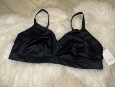 Auden Unlined Triangle Bralette Bra Satin WF Womens XXL 2XLarge Black New Nwt