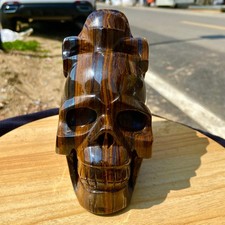 5.07LB Natural Tiger's Eye Quartz Skull, Fine Carving Crystal Healing Gift
