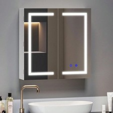 Wall Mounted LED Bathroom Mirror Cabinet with Shaver Socket Storage Cupboard