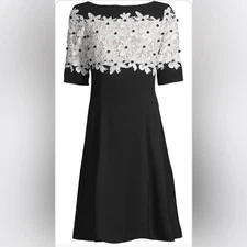 NWOT Shani Lace Fit & Flare dress, black and white lace, black beads. Women’s 6.