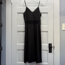 Stretch Lace Trim Slip Dress Cider Womens L Black NWT