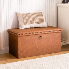 Storage Bedroom Bench for End of Bed Upholstered Storage Ottoman PU Leather