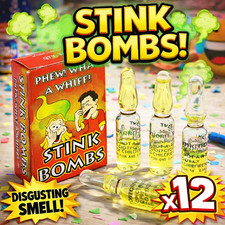 12 x Stink Bombs Vile Funny Joke Shop Prank Rotten Egg Smelly Halloween Trick