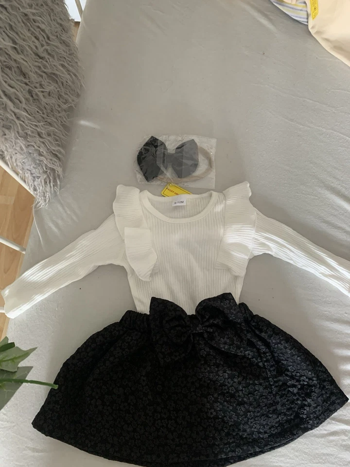 Neugeborenes Baby Mädchen Blumen Strampler Stirnband Set Langarm Playsuit Outfit - Bild 1 von 1
